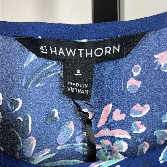 41 Hawthorn Blue Mandarin Collar Floral Blouse Relaxed Fit - Picture 6 of 6